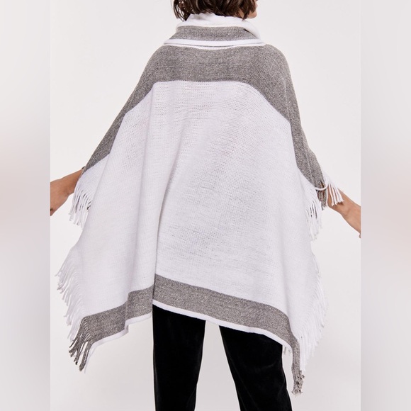 Grey & White Soft Turtleneck Poncho - Picture 2 of 3